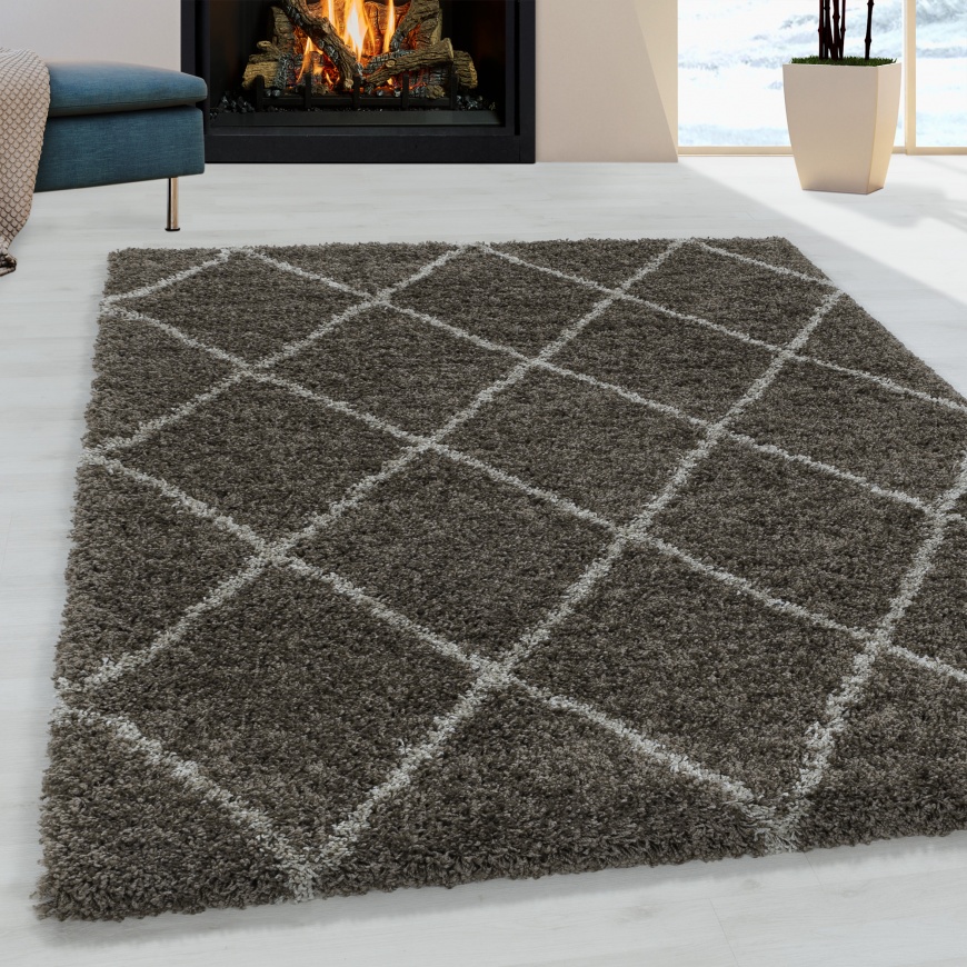 Alvor Soft Shaggy Geometric Taupe Rug